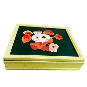 Vintage Handpainted Wooden Jewelry Box Pink Red Floral storage organizer
